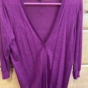 Ann Taylor Purple Wine V Neck Cardigan Sweater Small